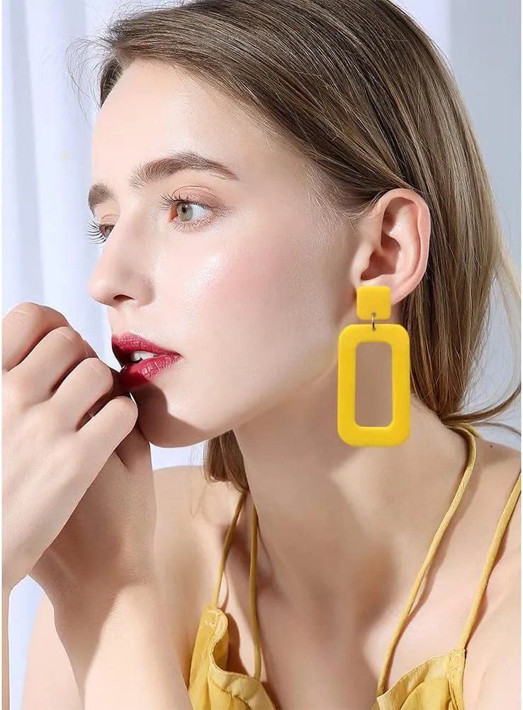 Retro Simple Acrylic Geometric Square Hollow Earrings for Women White Statement Drop Earring