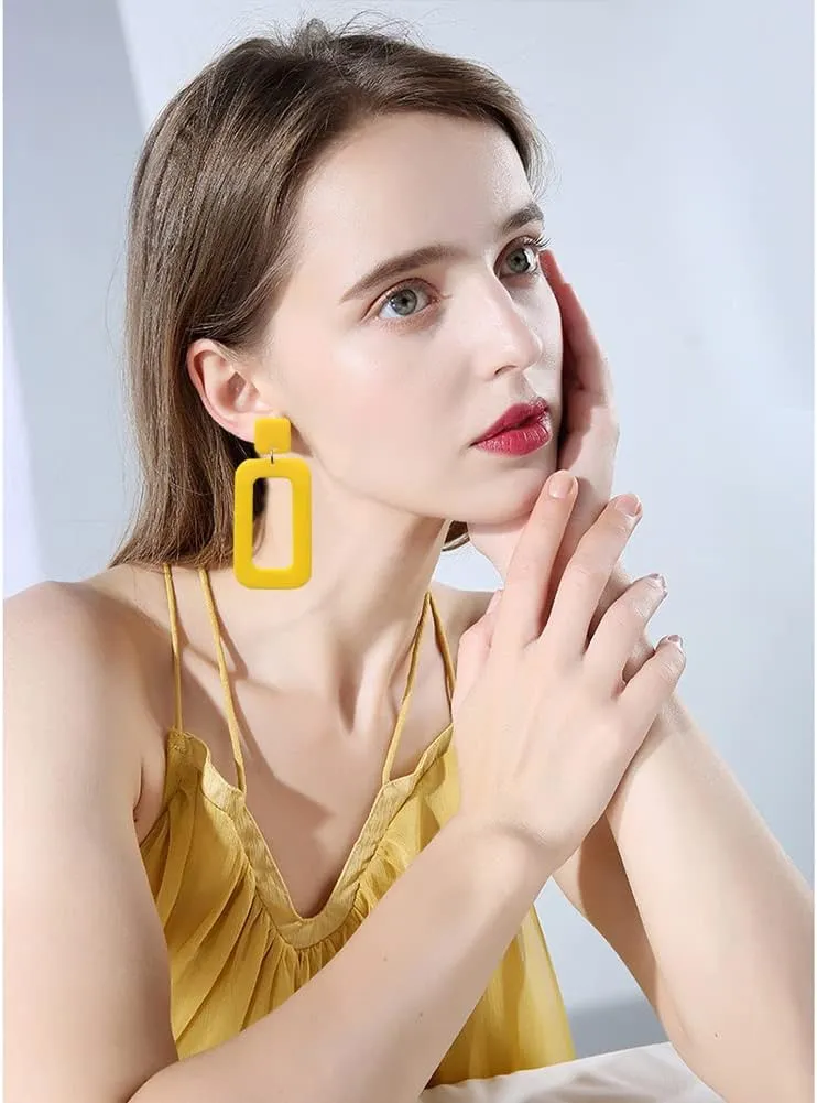 Retro Simple Acrylic Geometric Square Hollow Earrings for Women White Statement Drop Earring