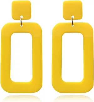 Retro Simple Acrylic Geometric Square Hollow Earrings for Women White Statement Drop Earring