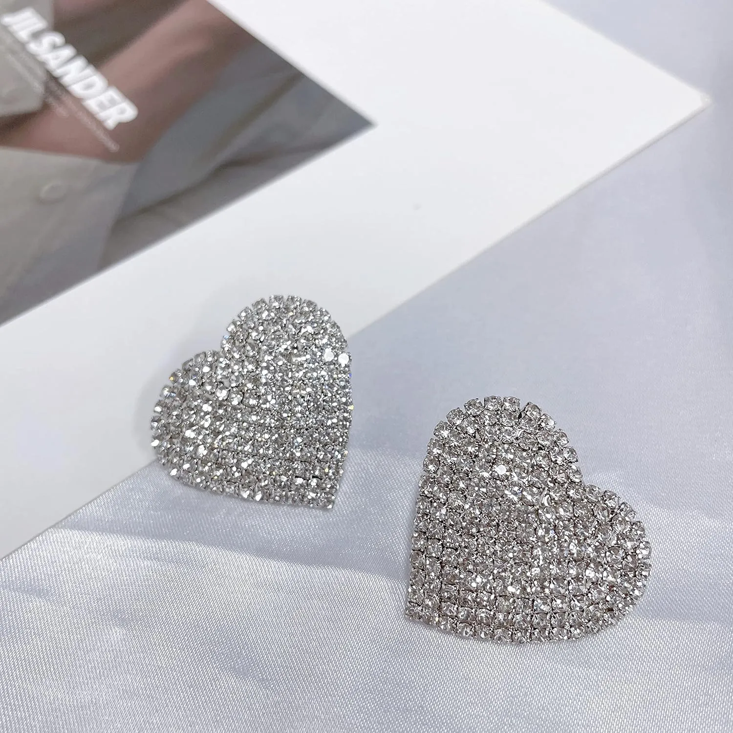 Rhinestone Heart Love Big Stud Earrings for Women Dainty 925 Sterling Silver Post Big Crystal Hearted Studs Pin Hypoallergenic Minimalist Fashion Wedding Birthday Her Mom