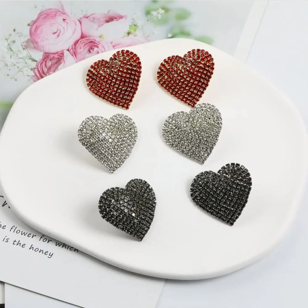 Rhinestone Heart Love Big Stud Earrings for Women Dainty 925 Sterling Silver Post Big Crystal Hearted Studs Pin Hypoallergenic Minimalist Fashion Wedding Birthday Her Mom