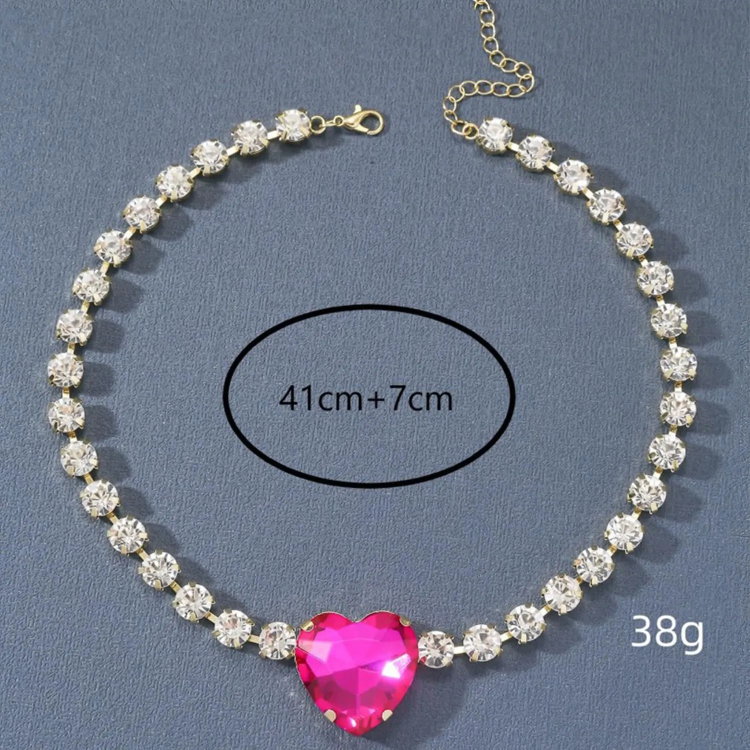 Rhinestone Pink Heart Necklace for Women Hot Pink Choker Necklace Chunky Heart Necklace Crystal Heart Choker Necklace Prom Necklaces Heart Tennis Necklace for Women Birthday Party Wedding Jewelry Accessories