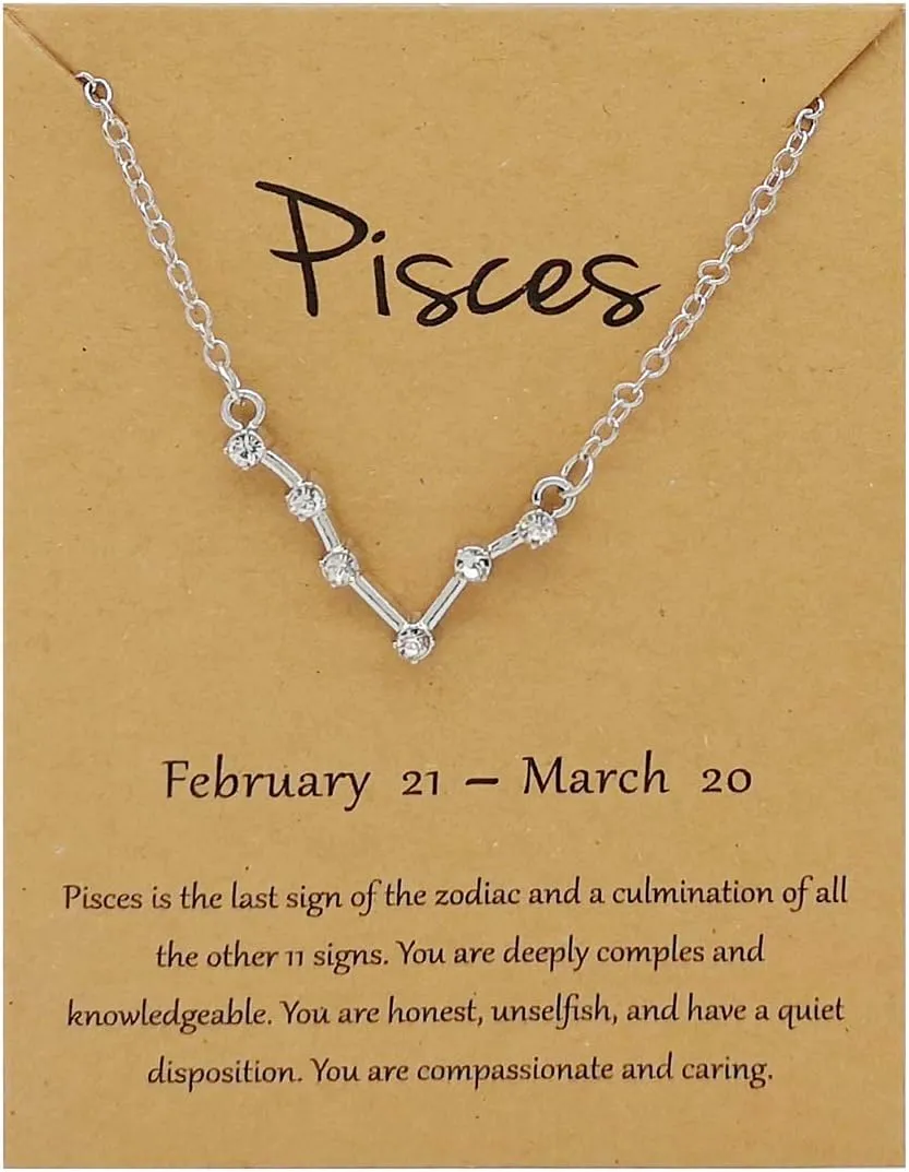 Rhinestone Zodiac Pendant Necklace for Women Silver Crystal 12 Constellation Necklaces Horoscope Sign Star Gemini Necklace Friendship Jewelry