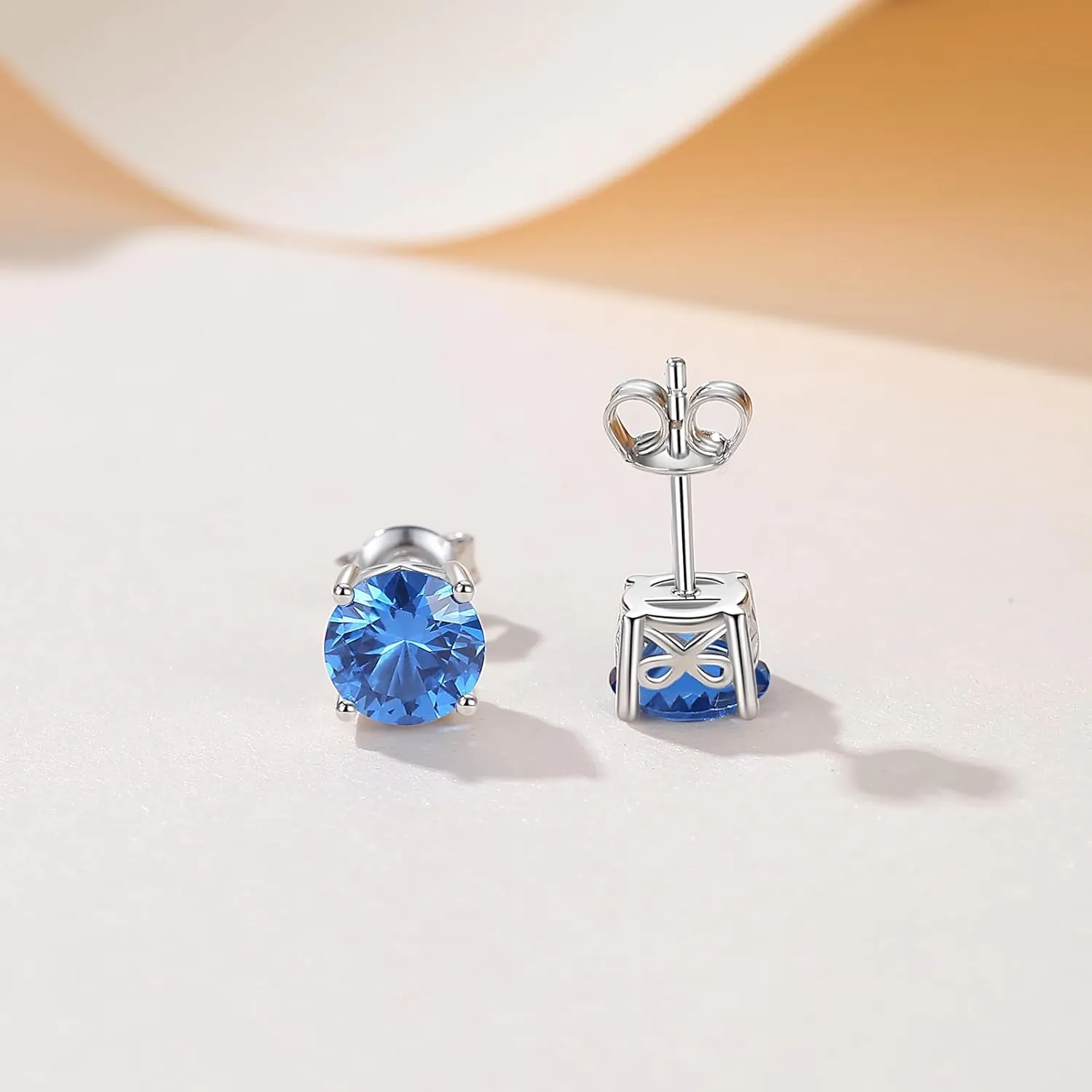 Rhodium Plated 925 Sterling Silver Round Brilliant Cut & Princess Cut Cubic Zirconia Stud Earrings for Women Hypoallergenic Silver Post Stud Earrings Fine Jewelry (With Gift Box)