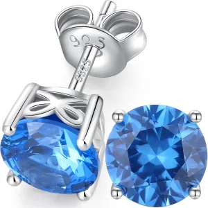 Rhodium Plated 925 Sterling Silver Round Brilliant Cut & Princess Cut Cubic Zirconia Stud Earrings for Women Hypoallergenic Silver Post Stud Earrings Fine Jewelry (With Gift Box)