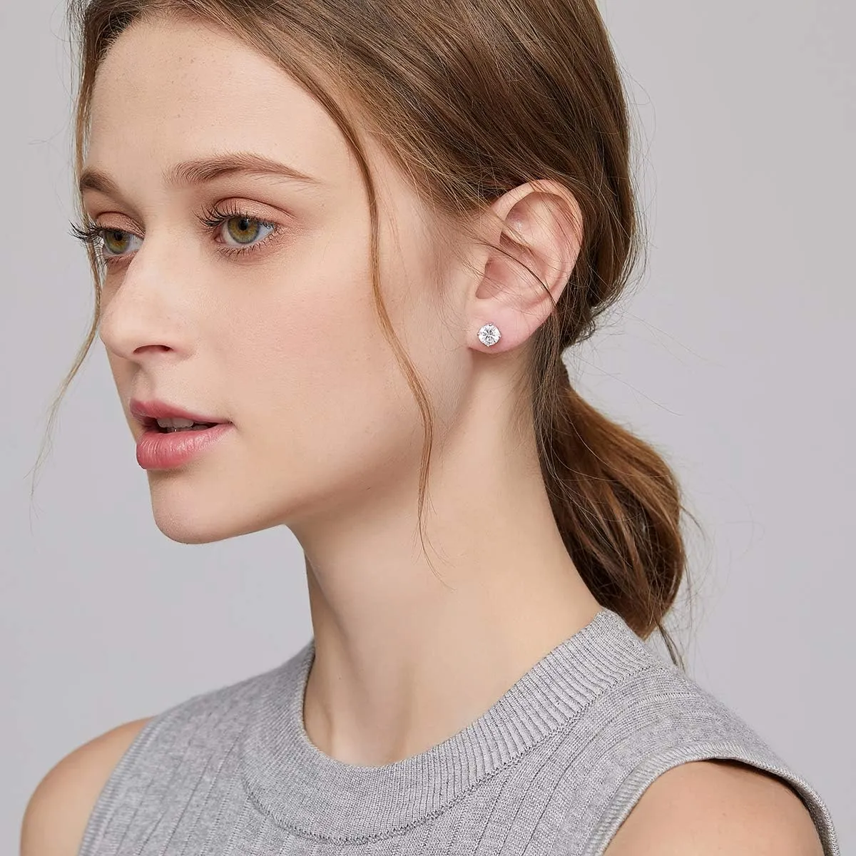 Rhodium Plated Sparkling CZ Diamond Stud Earrings 925 Sterling Silver Round Cut and Princess Cut 5A  Cubic Zirconia Stud Earrings | Screw Back CZ Stud Earrings Hypoallergenic Earrings