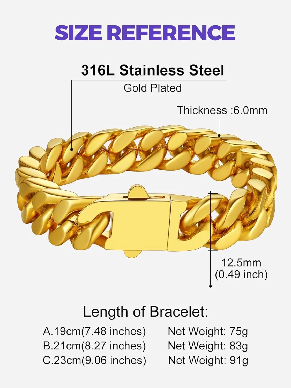 Richsteel 5/7/9/12mm Wide Miami Cuban Link Chain Bracelet for Men Women,Father's Day Stainless Steel Chain Bracelet,7.4/8.2/9 Inch Length,Hip Hop Urban Street-wear Jewelry