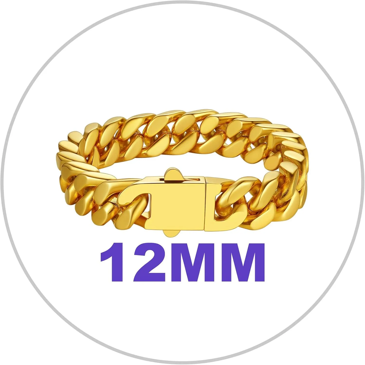 Richsteel 5/7/9/12mm Wide Miami Cuban Link Chain Bracelet for Men Women,Father's Day Stainless Steel Chain Bracelet,7.4/8.2/9 Inch Length,Hip Hop Urban Street-wear Jewelry