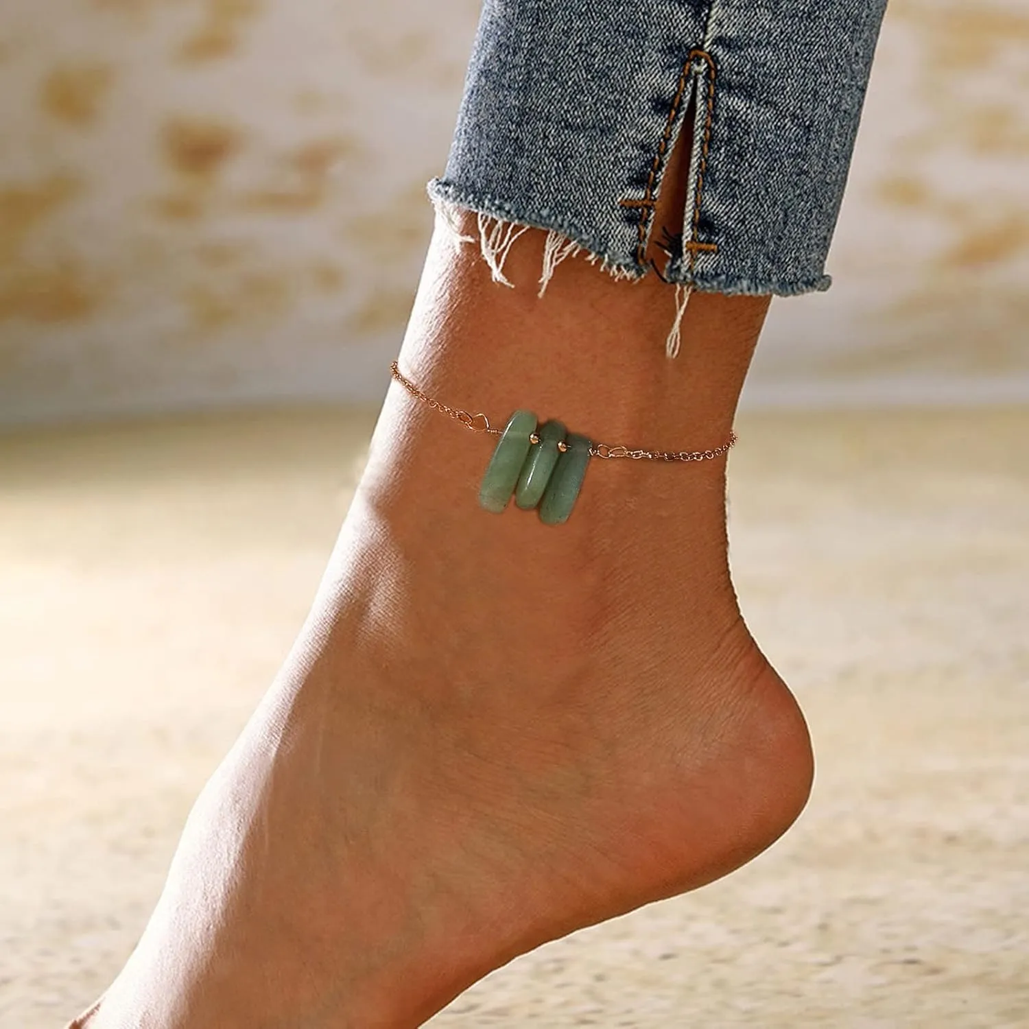 Ring Set 6-32 Boho Dance Colorful Natural Stone Pendant Single Layer Beach Anklets for Women Ring Beads Pendant Foot Chains Beach Anklets (B, One Size)