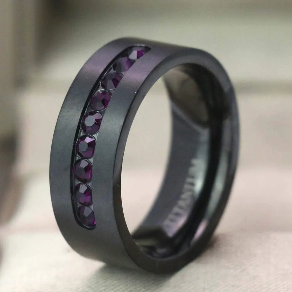 ringheart Couple Rings Black Gold Filled Princess Cut Purple Cz Womens Wedding Ring Sets Man Titanium Wedding BandPlease Buy 2 Rings for 1 Pair