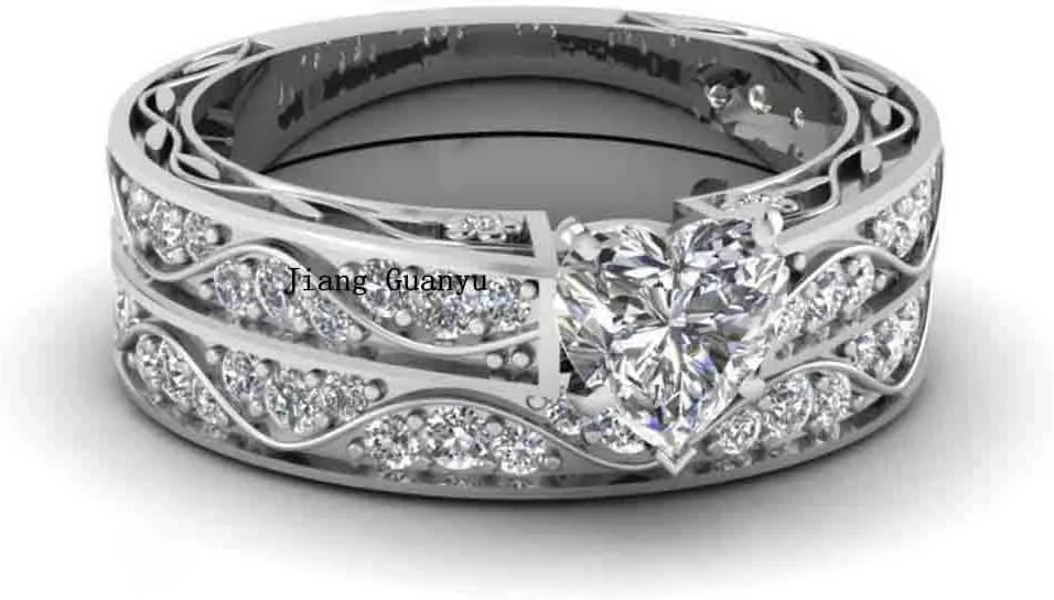 ringheart Matching Rings Couple Rings White Gold Plated Heart Cut Cz Womens Wedding Ring Sets Titanium Steel Man Ring(Please Buy 2 Rings for 1 Pair