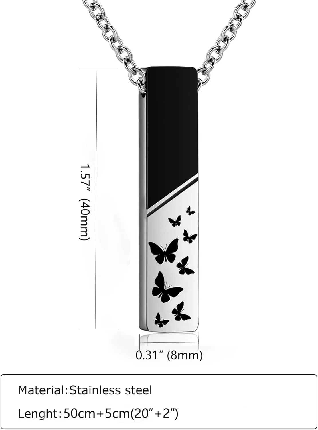 RIPFEVURN Tree of Life/Butterfly/Always with me Urn Necklaces for Ashes for Women Men Bar Stainless Steel Cremation Jewelry Human Ashes Holder Memorial Keepsake Pendant