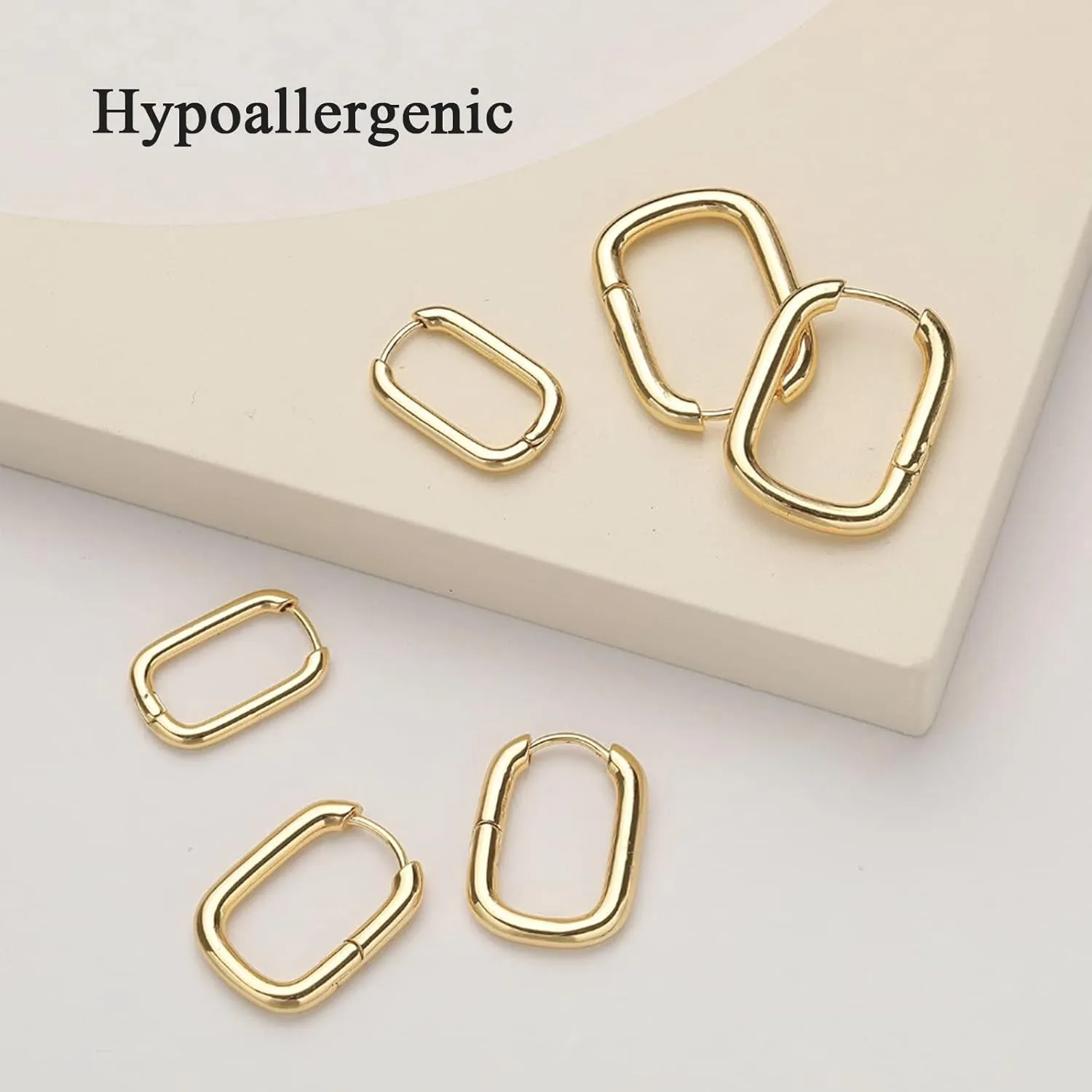 Ritach Sterling Silver Earrings for Women Chunky Silver Square Hoop Earrings Sets Hypoallergenic Geometric Minimalist Rectangle Hoops Jewelry Gifts for Women