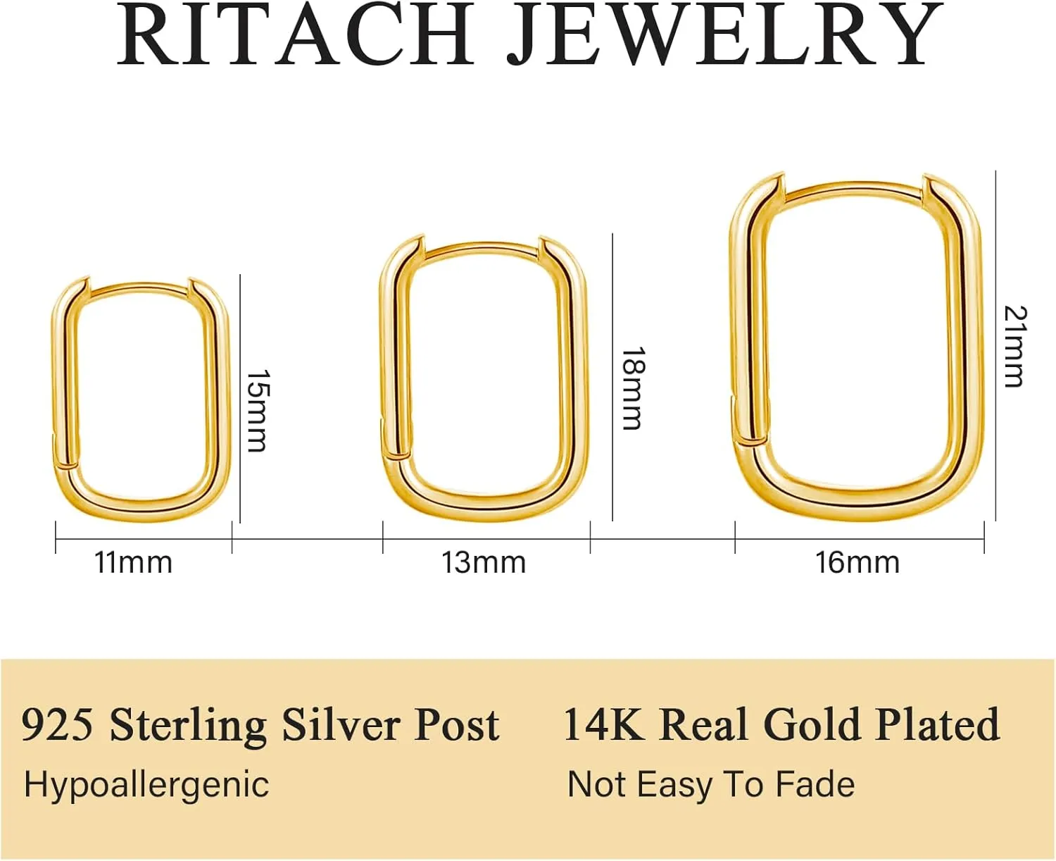 Ritach Sterling Silver Earrings for Women Chunky Silver Square Hoop Earrings Sets Hypoallergenic Geometric Minimalist Rectangle Hoops Jewelry Gifts for Women