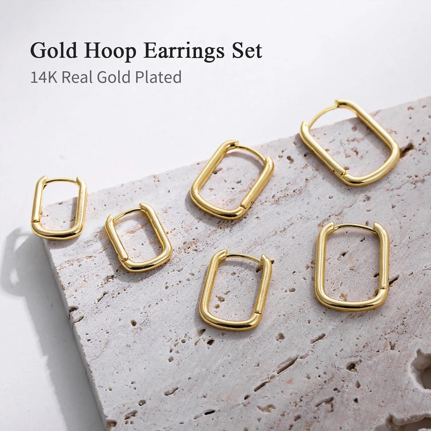 Ritach Sterling Silver Earrings for Women Chunky Silver Square Hoop Earrings Sets Hypoallergenic Geometric Minimalist Rectangle Hoops Jewelry Gifts for Women