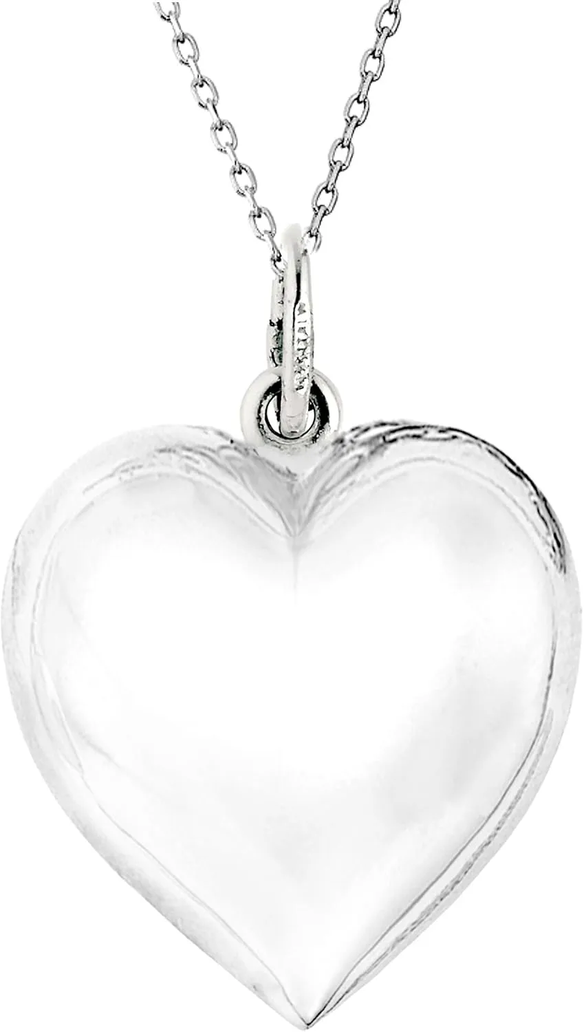 Ritastephens Sterling Silver Shiny Medium Puffed Heart Polished Charm Pendant Rolo Chain Necklace (18, 20, 24 Inches)