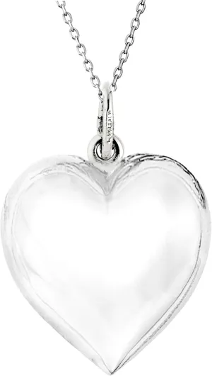 Ritastephens Sterling Silver Shiny Medium Puffed Heart Polished Charm Pendant Rolo Chain Necklace (18, 20, 24 Inches)