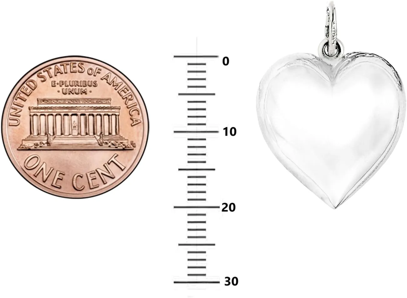 Ritastephens Sterling Silver Shiny Medium Puffed Heart Polished Charm Pendant Rolo Chain Necklace (18, 20, 24 Inches)