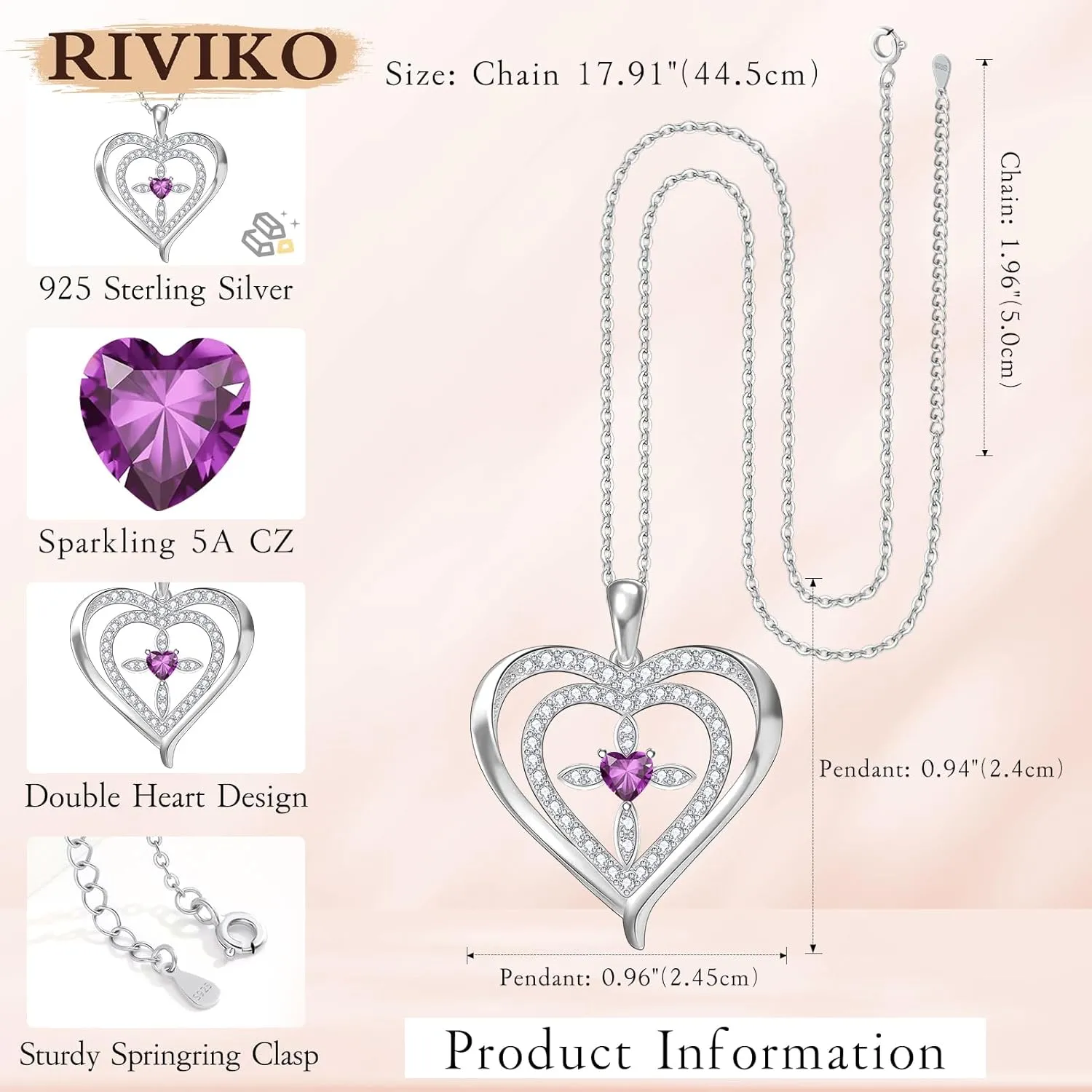 RIVIKO 925 Sterling Silver Cross Birthstone Necklace for Women,Love Heart Pendant Necklaces Trendy, Mothers Day Gifts for Mom,Anniversary Jewelry Birthday Gifts for Women Wife Mother Friend