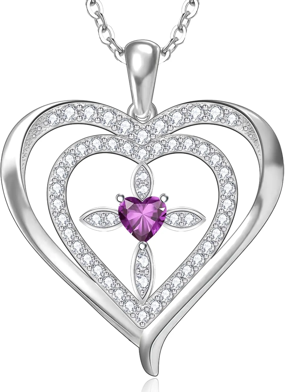 RIVIKO 925 Sterling Silver Cross Birthstone Necklace for Women,Love Heart Pendant Necklaces Trendy, Mothers Day Gifts for Mom,Anniversary Jewelry Birthday Gifts for Women Wife Mother Friend
