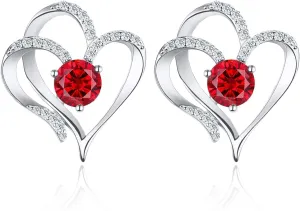 RIVIKO Love Heart Earrings For Women 925 Sterling Silver Gold Plated Zirconia Birthstone Stud Earrings for Mother Wife Sister Birthday Valentine's Mothers Day Christmas Jewelry Gift