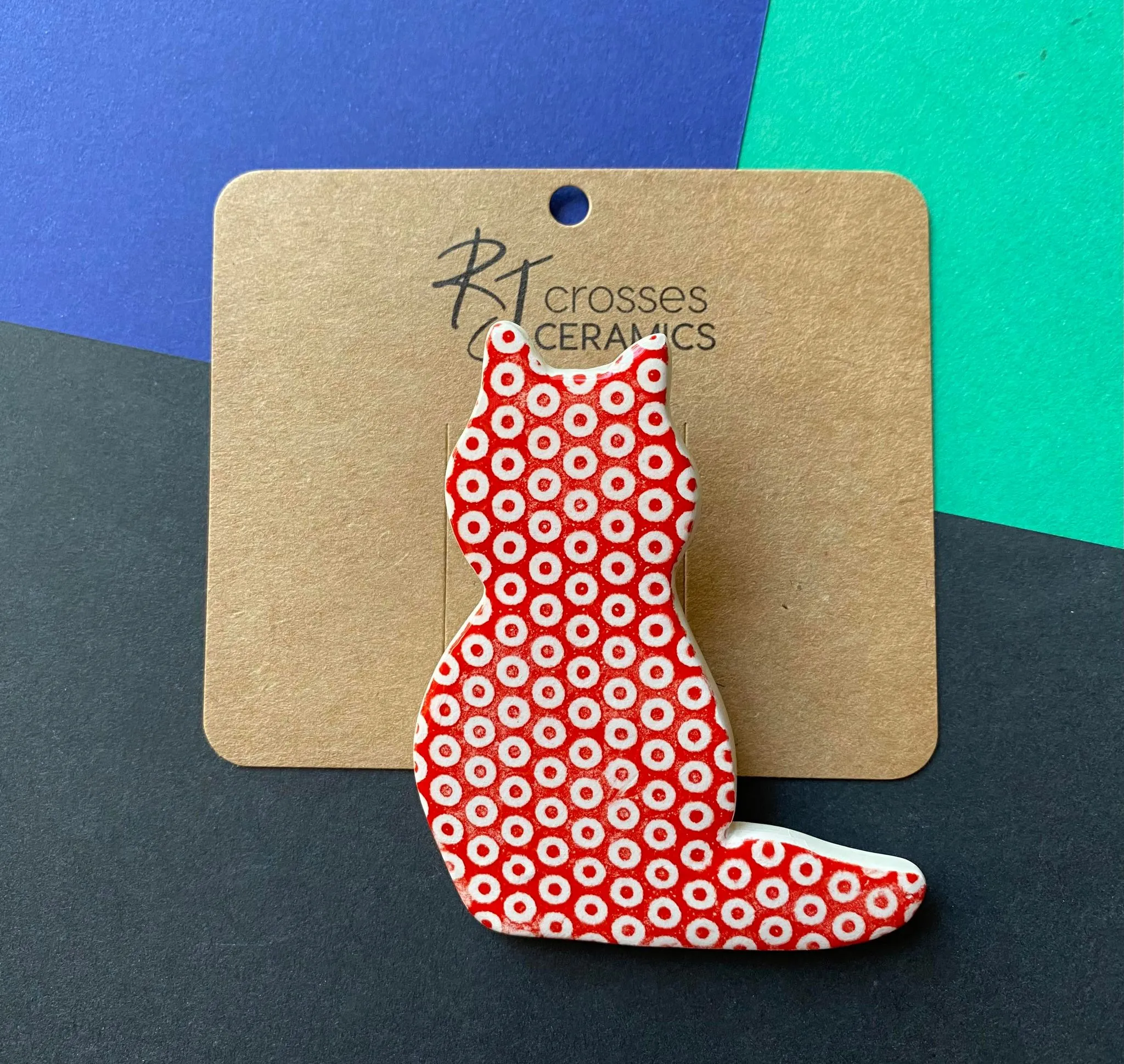 RJ Crosses Ceramic Brooch - Multi Coloured Cats