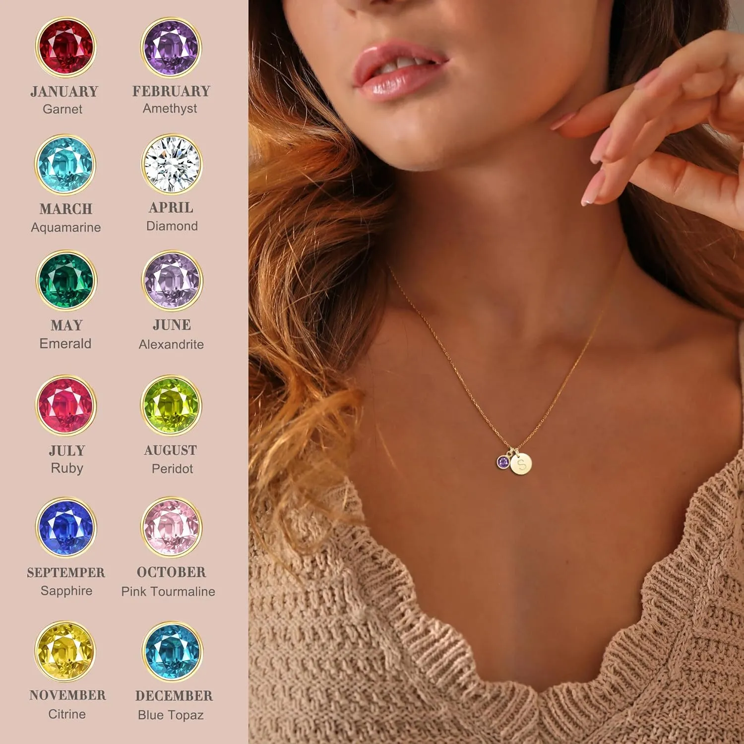 RLMOON Graduation Gifts Initial Birthstone Necklace for Women Gold Initial Necklace 14K Gold Plated Dainty Letter Necklace A-Z Pendant CZ Birthstone Personalized Jewelry Birthday Gift