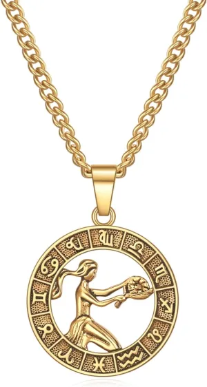 Rnivida Zodiac Sign Necklaces,Constellation Necklace Pendant for Women and Men Personalized Astrology Jewelry