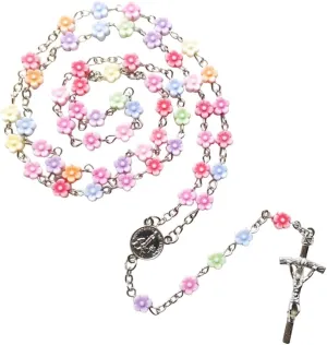 Rosary Crystal Bead Necklace Catholic Rosary Bead with Metal Crucifix Religious Jewelry for Women Flower Beaded Necklace