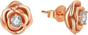 Rose Flower Stud Earrings 925 Sterling Silver Gold Plated Cubic Zirconia Earrings for Women