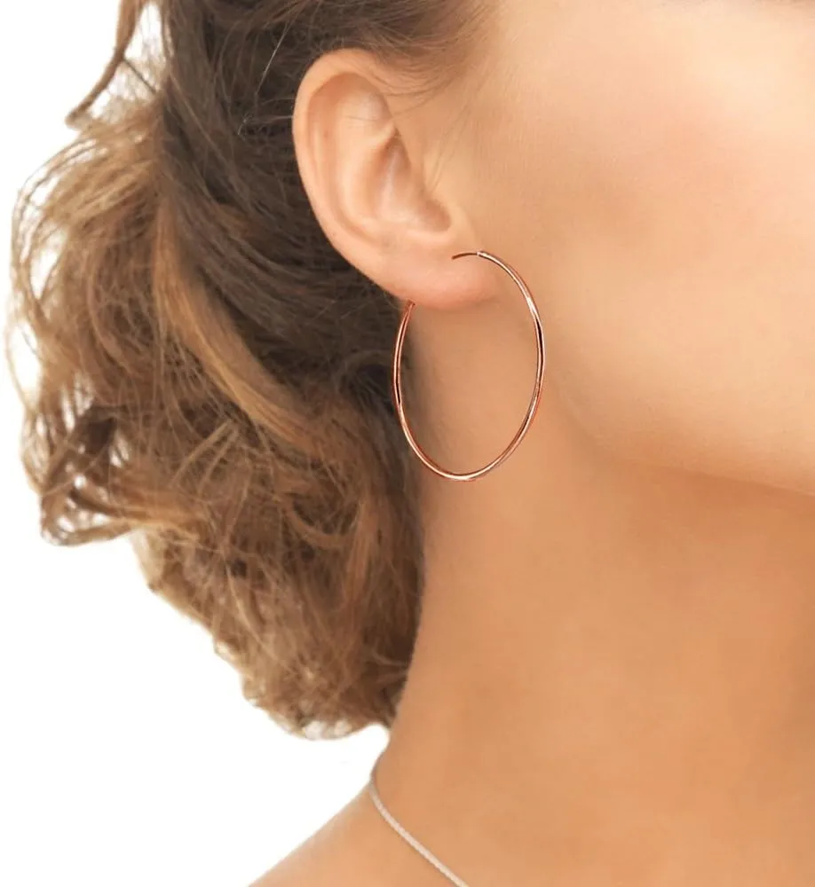 Rose Gold Flash Sterling Silver Endless 2mm High Polished Round Lightweight Unisex Hoop Earrings