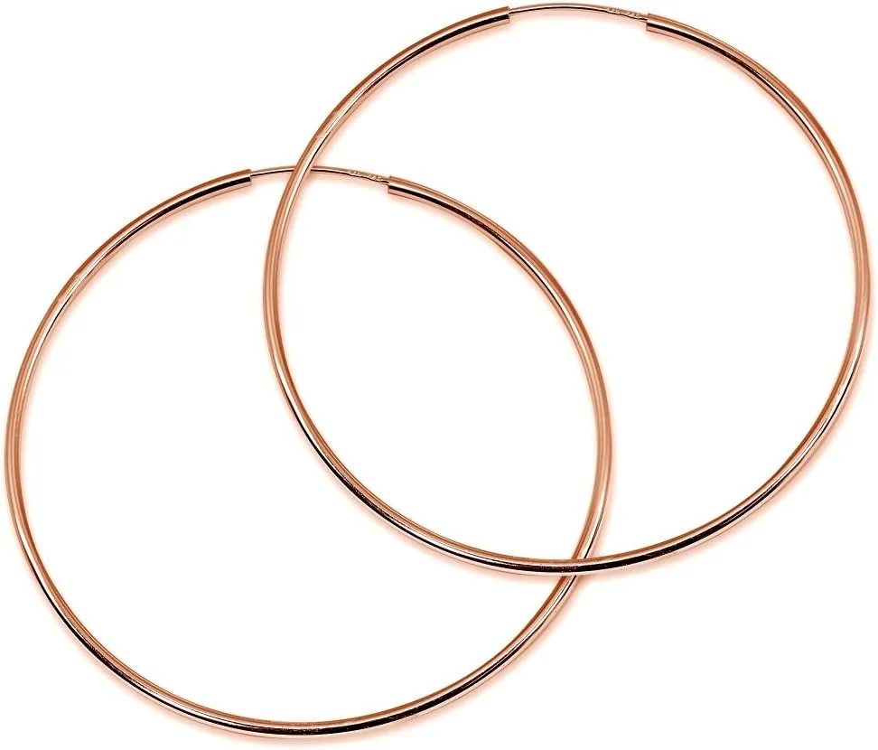 Rose Gold Flash Sterling Silver Endless 2mm High Polished Round Lightweight Unisex Hoop Earrings