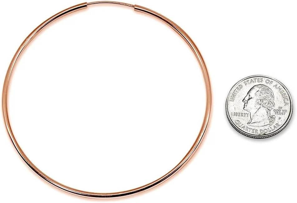 Rose Gold Flash Sterling Silver Endless 2mm High Polished Round Lightweight Unisex Hoop Earrings