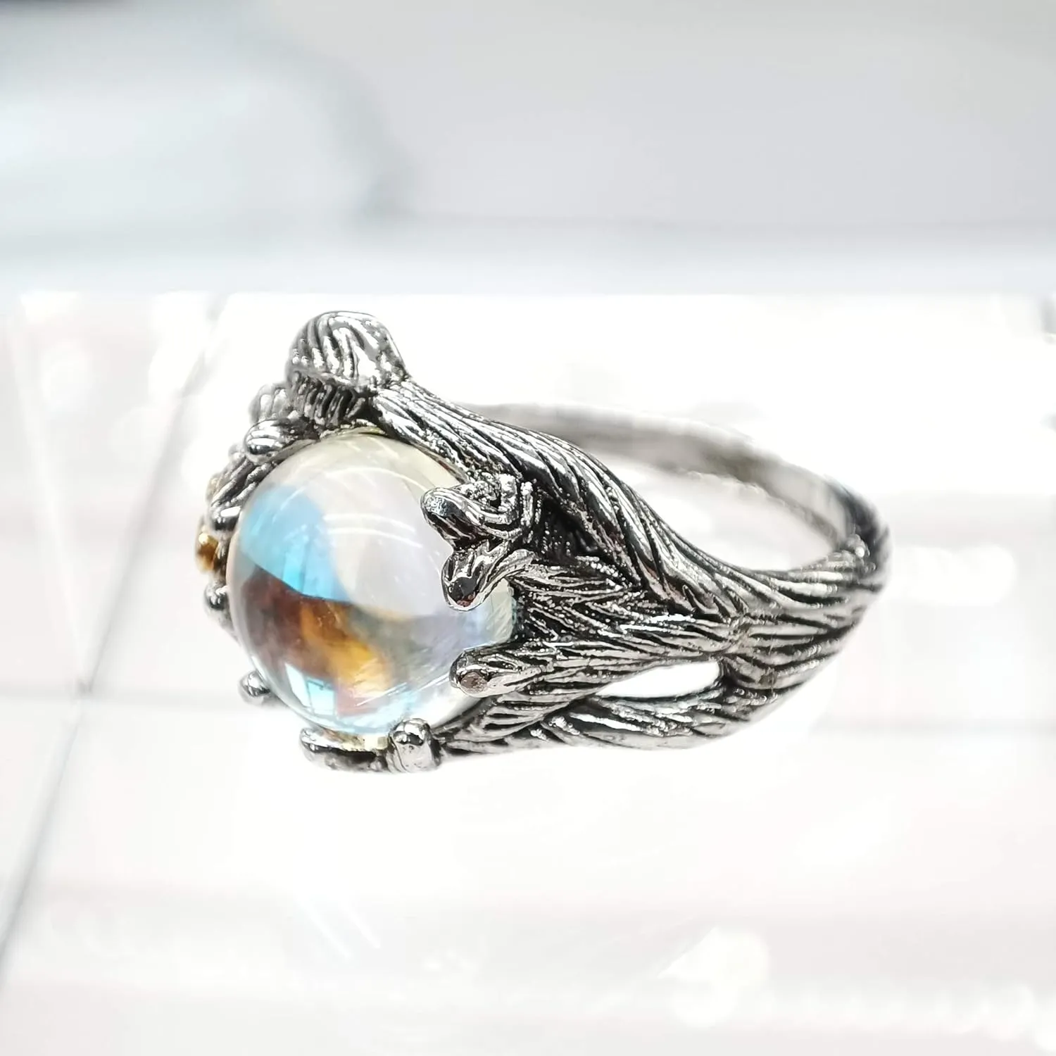 Rose Moonstone Ring Moon Ring 925 Cute Sterling Silver Rings Leaf Ring Wiccan Jewelry Rose Flower Ring Witchy Jewelry Healing Crystals Ring Antique Rings Moon Stones Ring for Women