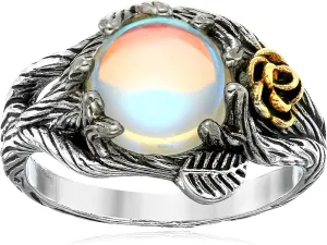 Rose Moonstone Ring Moon Ring 925 Cute Sterling Silver Rings Leaf Ring Wiccan Jewelry Rose Flower Ring Witchy Jewelry Healing Crystals Ring Antique Rings Moon Stones Ring for Women