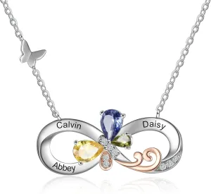 ROSI Personalized Necklaces for Women Butterfly Infinity Pendant Necklace with Birthstones Engraved 2-4 Names Custom Necklace Fashion Jewelry Gift For Mother Wife Girlfriend Friend