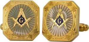 Round Corners Masonic Cufflinks for Men - Unique Mens Jewelry - Best Gift for Him, Dad, Uncle, Bestfriend, Groom (Black)