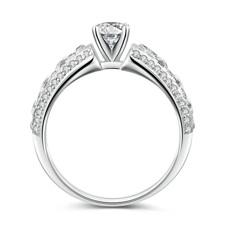Round Cut 925 Sterling Silver Ring with Accents