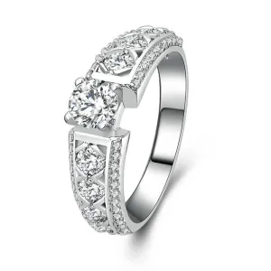 Round Cut 925 Sterling Silver Ring with Accents