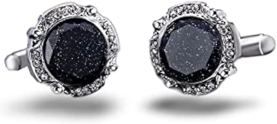 Round Galaxy Cufflinks Set, 2Pcs Dark Blue Cufflinks Set with gift box and greeting card for men