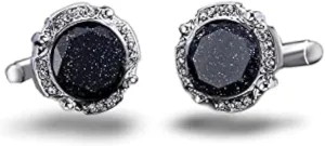 Round Galaxy Cufflinks Set, 2Pcs Dark Blue Cufflinks Set with gift box and greeting card for men
