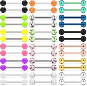 Ruifan 316L Stainless Steel Nipplerings Nipple Shield Barbell Tongue Rings Bar Body Piercing Jewelry 16G 16mm for Women Men 2-36PCS