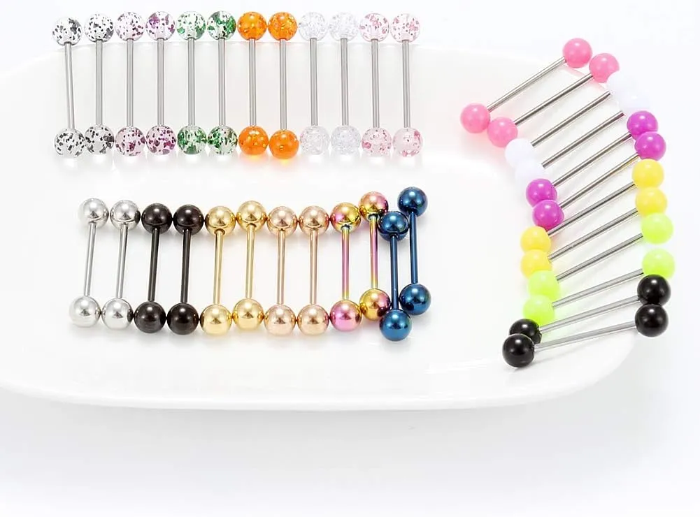 Ruifan 316L Stainless Steel Nipplerings Nipple Shield Barbell Tongue Rings Bar Body Piercing Jewelry 16G 16mm for Women Men 2-36PCS