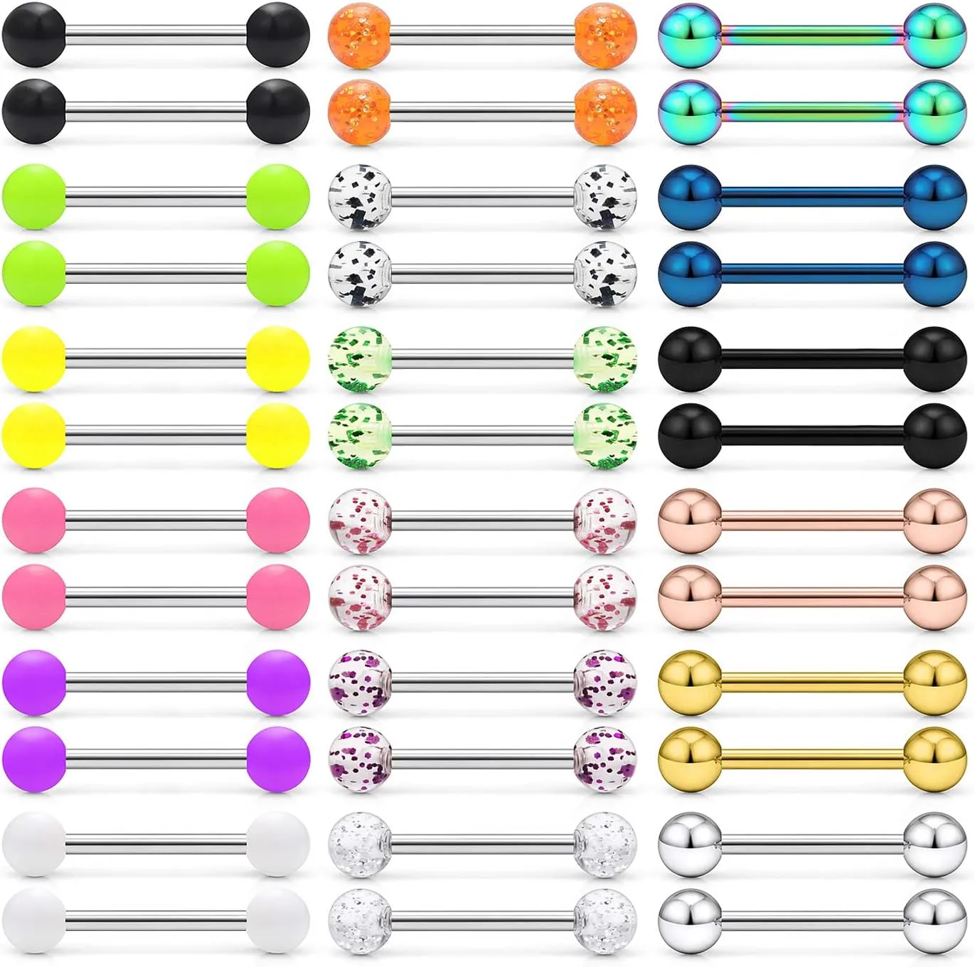 Ruifan 316L Stainless Steel Nipplerings Nipple Shield Barbell Tongue Rings Bar Body Piercing Jewelry 16G 16mm for Women Men 2-36PCS