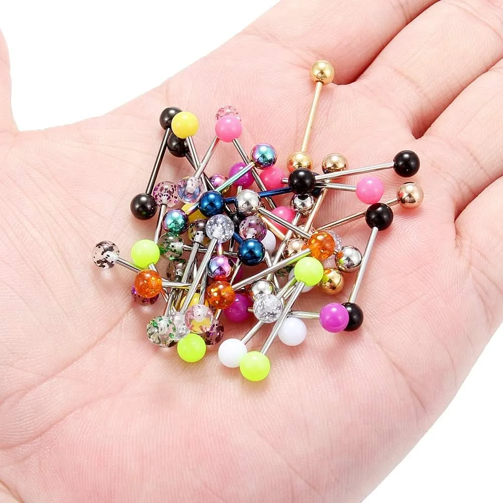 Ruifan 316L Stainless Steel Nipplerings Nipple Shield Barbell Tongue Rings Bar Body Piercing Jewelry 16G 16mm for Women Men 2-36PCS