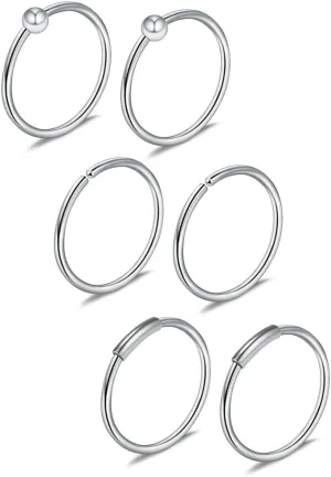 Ruifan 3PRS(6PCS) 22G Nose Hoop Lip Eyebrow Tongue Helix Tragus Cartilage Septum Piercing Ring 8mm