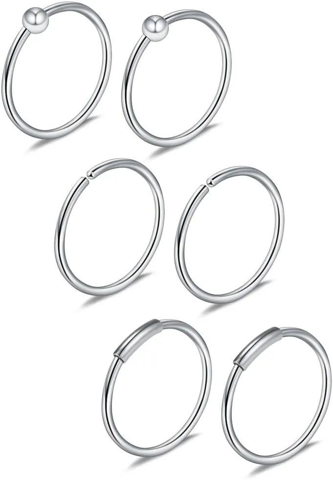 Ruifan 3PRS(6PCS) 22G Nose Hoop Lip Eyebrow Tongue Helix Tragus Cartilage Septum Piercing Ring 8mm