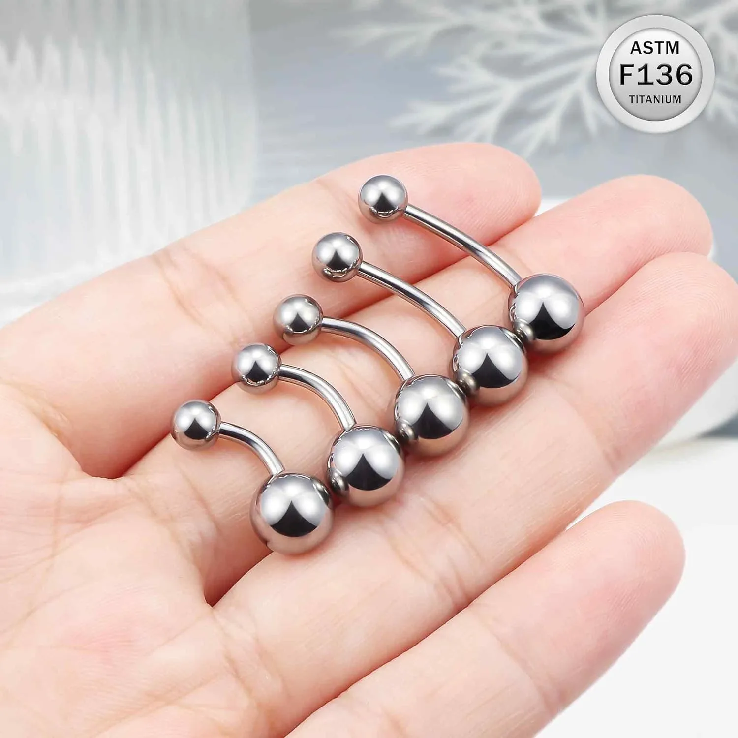 Ruifan ASTM F136 Titanium Belly Button Rings 16G 14G Ball Belly Navel Rings 6mm 8mm 10mm 12mm 14mm Bar Body Piercing Jewelry Navel Ring For Women