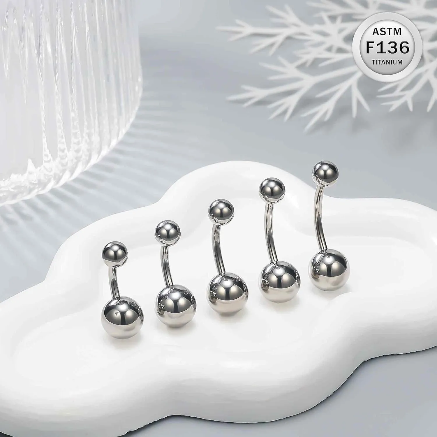 Ruifan ASTM F136 Titanium Belly Button Rings 16G 14G Ball Belly Navel Rings 6mm 8mm 10mm 12mm 14mm Bar Body Piercing Jewelry Navel Ring For Women