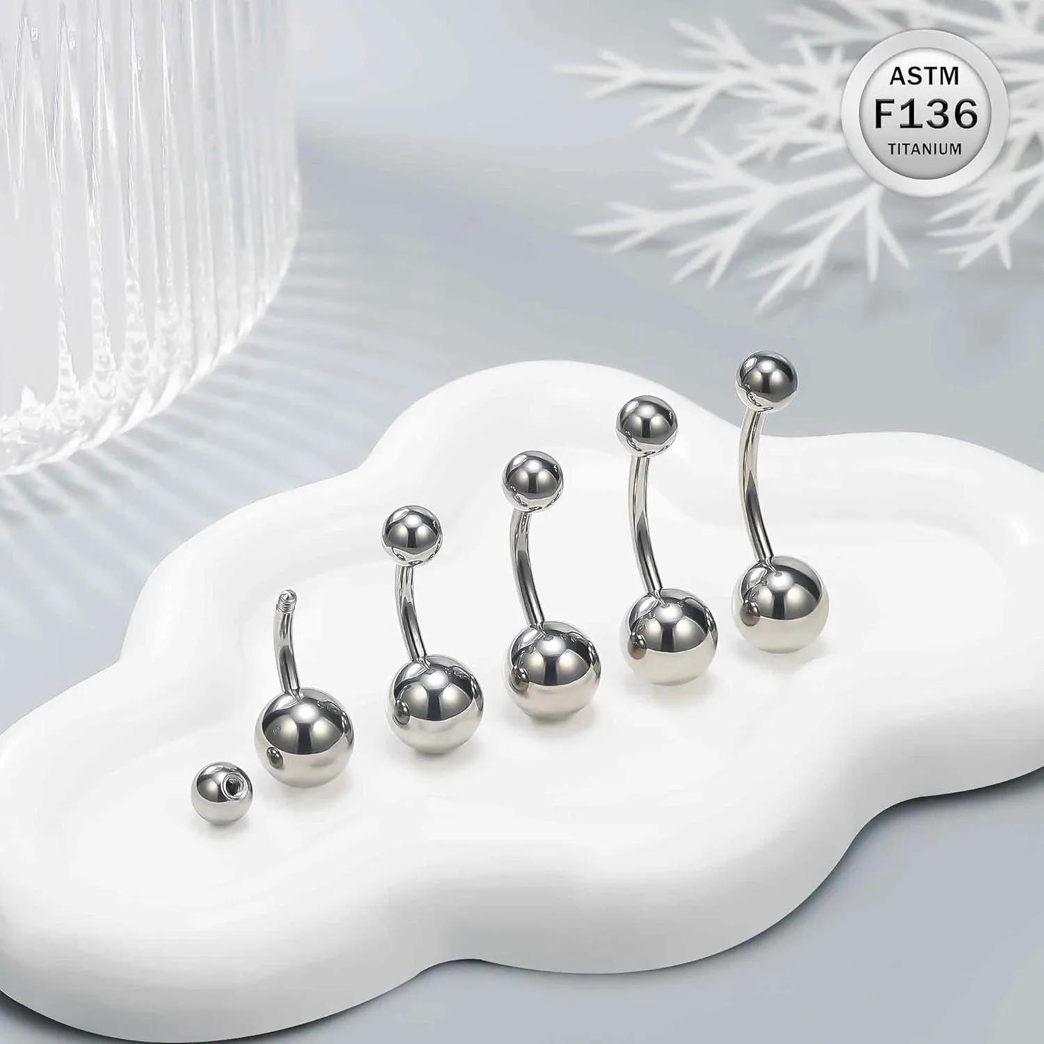 Ruifan ASTM F136 Titanium Belly Button Rings 16G 14G Ball Belly Navel Rings 6mm 8mm 10mm 12mm 14mm Bar Body Piercing Jewelry Navel Ring For Women